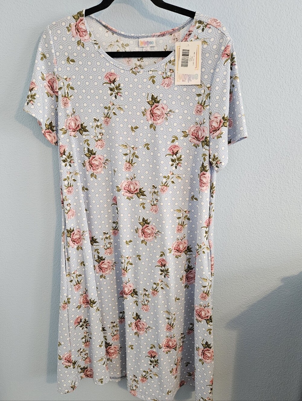 LuLaRoe Light Blue Floral Geometric Dress